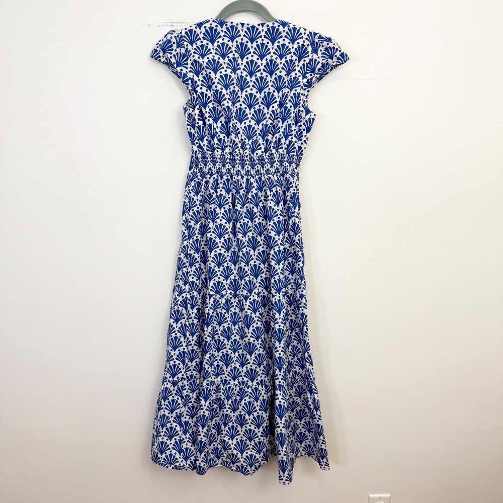 Boden May Shell Print Cotton Midi Dress Blue White Cap Sleeve Size US 4R UK 8R - Picture 7 of 7